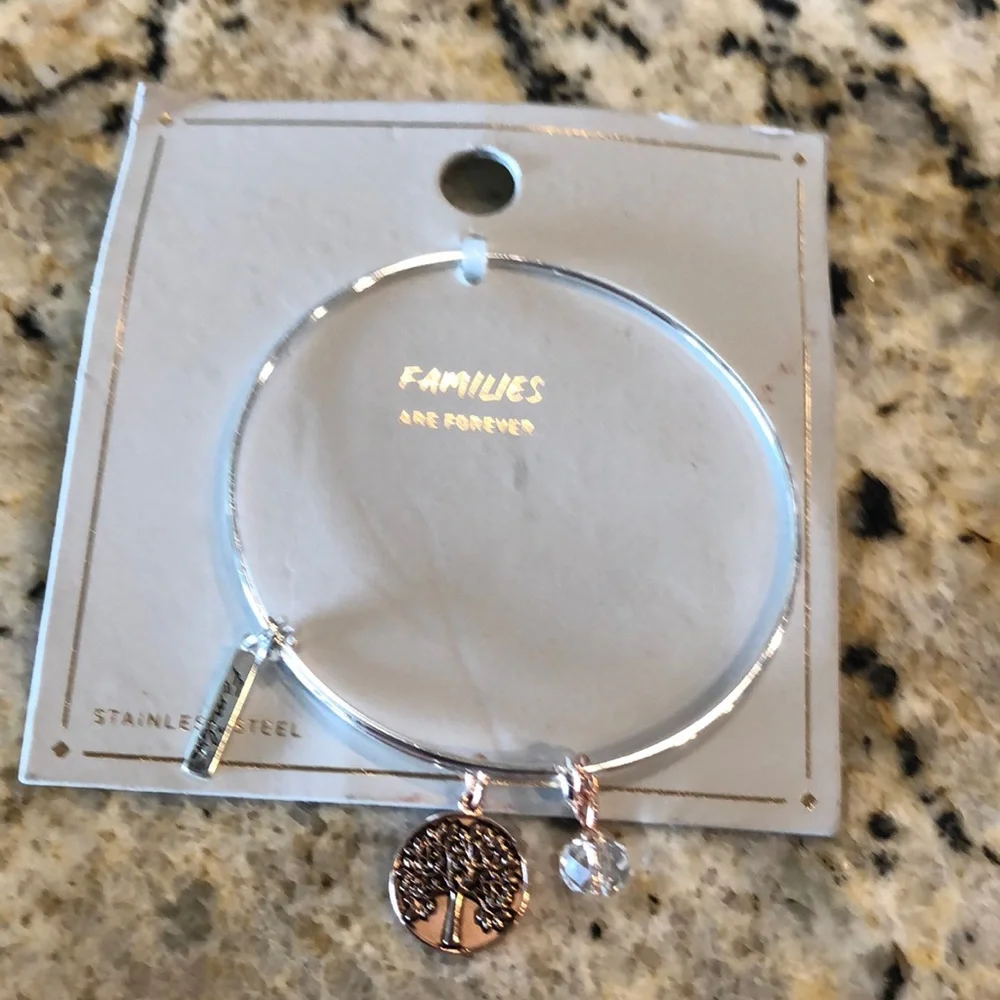 new Silver-finish bracelet with a sleek wire design and 3 hanging charms